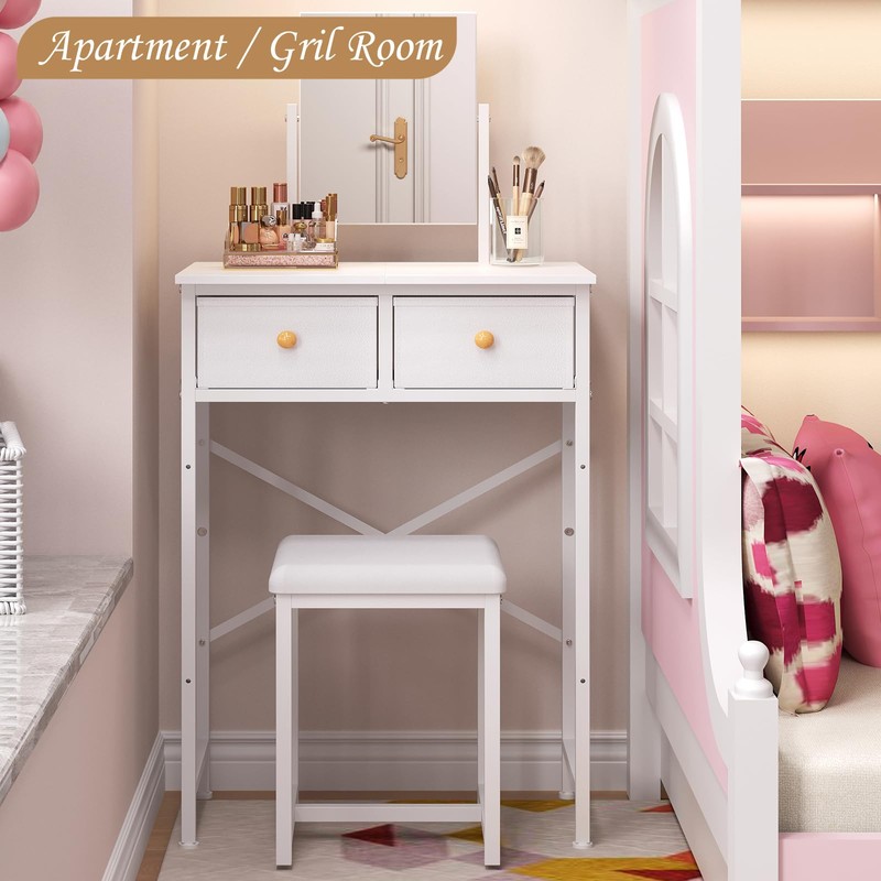 X-cosrack Small Makeup Vanity Desk with Mirror & Chair, Mini