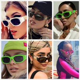 LASPOR Irregular Sunglasses for Women Men Trendy Retro Vintage Rectangle Glasses Hexagon Shades Driving UV400 Protection, Red, Medium