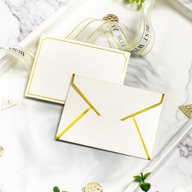 50 Pack A7 Invitation Envelopes,5 x 7 Card V Flap with Gold Border Invitation Envelopes for Greeting Cards,Wedding Invitations,Graduations, Photos,Baby Shower,Parties (White)