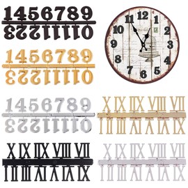 Clock Numerals Kit DIY Digital Clock Numbers Arabic Number and Roman Number for Clock Hands Replacement Parts Clock Accessories in Black Silver Gold (6 Pieces)