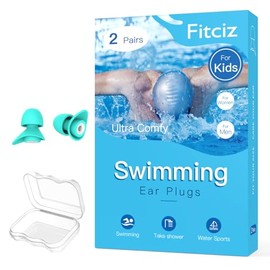 Fitciz Ohrstöpsel Schwimmen Kinder - Wiederverwendbare Weich Silikon Ohrenstöpsel Schwimm Kinder – Kids Swimming Earplugs (für Kinder, 2 Paare) (Pale Blau für Kinder, S)