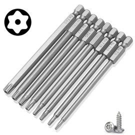 Bestgle Long Screwdriver Bits 100 mm Torx Bits Star Head Bits 8 Pieces Magnetic 1/4 Inch Hex S2 Steel Torx Safety Head Bit Set for Electric and Manual Screwdriver T8-T40