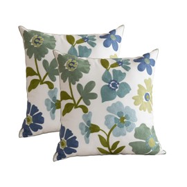 YIcabinet Pack of 2 Throw Pillow Covers,Flower Embroidery Pillow Case Soft Square Decorative Pillowcases for Home Sofa Couch 18x18 Inch