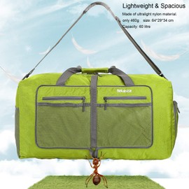 Bekahizar 60L Lightweight Foldable Travel Bag Large Weekender Overnight Bags Packable Travel Luggage Sports Bag Travel Duffel Hand Luggage with Shoe Compartment for Sports Travel Gym Holiday (Olive Green)