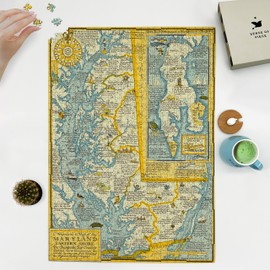 1957 Map of Maryland Eastern Shore | Chesapeake Bay Country | 1000 Piece Adult Jigsaw Puzzle | Maryland Puzzle