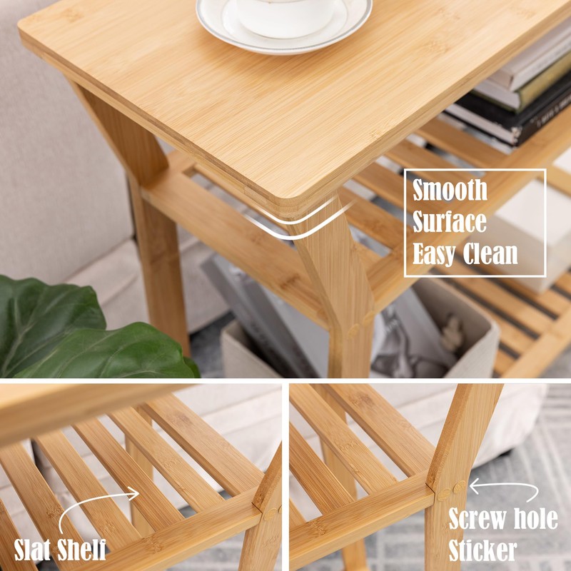 Nnewvante Bamboo Console Table Behind Couch, Entryway Table with Shelves,