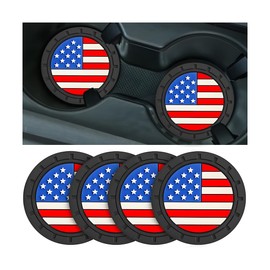 LKAHG 4PCS American Flag Car Cup Holder Coasters, Anti Slip 2.75 Inch Vehicle Insert Cup Holder Mat, Shockproof Embedded Drink Pad, Universal Automotive Interior Decor Accessories (Multicolor)