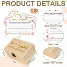 Baby Time Capsule Box 1st Birthday, 50 Pcs Time Capsule Cards for First Birthday Party Games Decor, 1st Baby Shower Advice and Wishes Cards for Guests A03