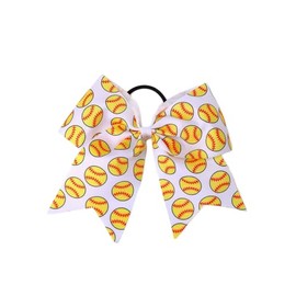 Softball Cheer Bow Softball Ponytail Holder Sports Bowknot Softball Hair Scrunchies Bow PHB13 (A0-White Bow)