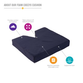 DMI Comfort Contoured Foam Coccyx Seat Cushion for Chair or Wheelchair - Helps with Sciatica Back Pain, Navy