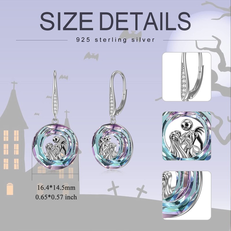 LILALO Nightmare Earring Jack Skellington Earrings Sterling Silver Crystal Jack