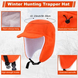 Floraltop 3 Pcs Winter Hunting Trapper Hat Men Portable Field Dressing Tool Orange Hunting Vest, Warm Ushanka Ear Flaps Hats Accessories for Cold Weather (Classic Style)