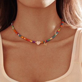 SELFROSE Initial Necklaces for Women,Cute Letter Necklace Dainty Beaded Heart Choker Necklaces for Women Trendy Preppy Stuff Summer Jewelry