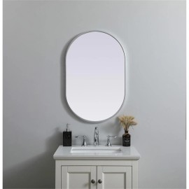 Elegant Decor Asha 20x30" Oval Modern MDF Wood/Iron Mirror in Silver