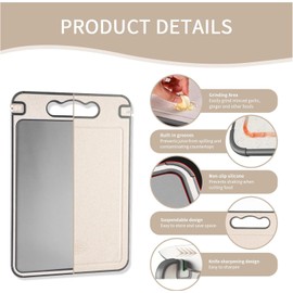 Shirokai Multi-Functional Double-Sided Cutting Board | Premium Titanium & Eco-Friendly Wheat Straw | BPA-Free, Non-Slip, Garlic Grinder, Juice Groove (Titanium)