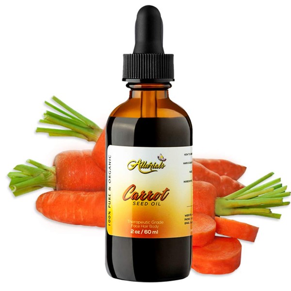 Allurials Carrot Seed Oil (2 Oz) – 100% Pure & Organic, Unrefined, Cold Pressed, All Natural, Daucus Carota- Essential Carrot Moisturizer for Skin, Face and Hair Growth - 2 Oz