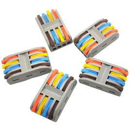MTUERANC Wire Connectors, Compact Lever Wire Nuts Connectors Wire Terminals 4 Into 4 Out Splicing Wire Connector, Color Valve in-Line Connector for Quick Connect 28-12 AWG (SPL-4 5Pcs)