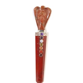 Jet International Red Jasper Angel Chakra Wand Stick Approx. 5.5 inch Energized Charged Cleansed Programmed Pure Genuine Stick Free Booklet Crystal Therapy Balancing Image is JUST A Reference