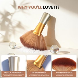 Finishing Powder Brush, Large Professional Fan-Shaped Brush with Metal Plated Handle & Fine Soft Bristles for Spray Tan, Drying Powder, Scented Body Powders & Removing Hair After Haircuts
