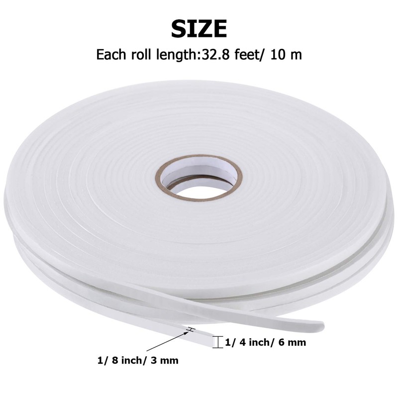 Tatuo 3 Rolls Double Sided Foam Tape PE Foam Adhesive