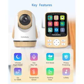 HelloBaby 4" IPS Video Baby Monitor with Camera - No WiFi, 26Hrs Battery, Night Vision, 2-Way Audio, Remote PTZ & Temp Sensor, 1000ft Range for Cribs/Nursery/Pets/Travel