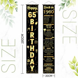 65th Birthday Door Banner Back in 1960 Cover Porch Decorations, Black Gold Cheers to 65 Years Old Birthday Door Porch Backdrop Party Supplies for Men Women