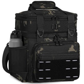 Lunch Box Cooler Bag - Insulated Tactical Lunchbox for Men - Large Lunch Pail or Adults Work Outdoor Shifts Trips Black Camo 16L