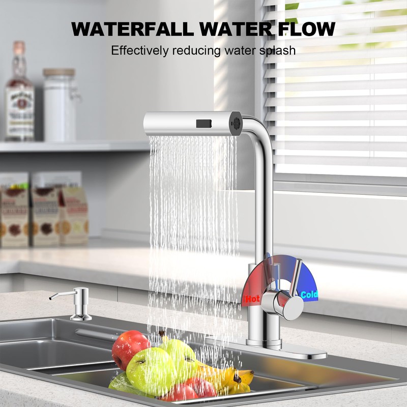 AVSIILE Waterfall Kitchen Faucets with Pull Down Sprayer & Soap