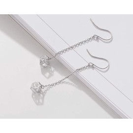 Iszie 925 Sterling Silver Dangle Drop Earrings With Cubic Zirconia Elegant Hook Dangling Hypoallergenic Geometric Earrings for Birthday
