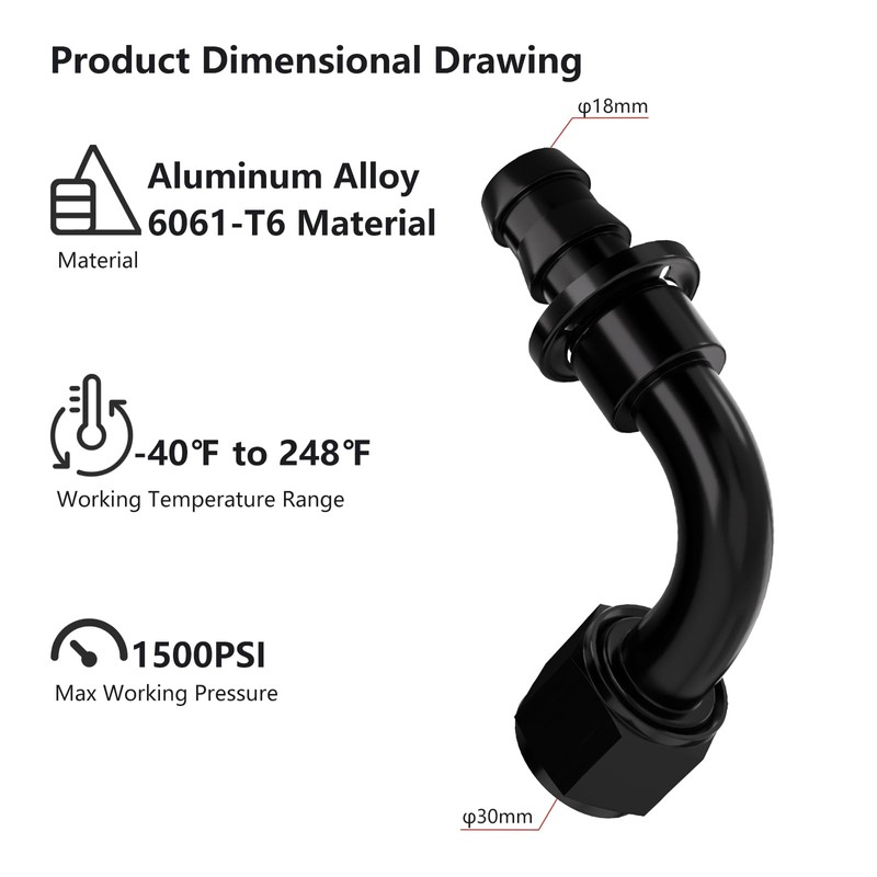 APIELE 12AN 90 Degree Aluminum Internal Thread Rotary Push in