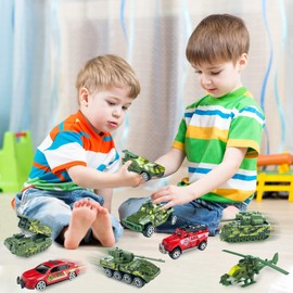 Tcvents 6 Pack Diecast Military Vehicles Truck Set,Alloy Metal Army Models Car Toys for 3 Year Old Boys,Tank,Panzer,Anti-Air Vehicle,Helicopter Playset,Small Toy Car Set for Kids Age 3 4 5 6 Year Old