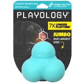 Playology Dog Toys | Squeaky Bounce Ball for Dogs - Bounces in Unpredictable Ways | Jumbo Peanut Butter Scented Toy - Easy to Clean and Made from Non Toxic Materials