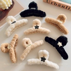 2023 New Women's Plush Claw Hair Clip - Large Plush Shark Clip, Spec 128 Black Powder Plush Grip 20ea