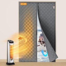 Yotache Magnetic Thermal Insulated Door Curtain Fits Door Size 48 x 80 inch, Door Curtain Size 50" x 82" Weatherproof Oxford Material Door Screen Covers Keep Cold Drafts Out, Gray