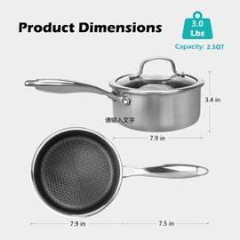 2.5QT Stainless Steel Saucepan With Lid, Honeycomb Non-stick Cooking Pot, Eco-Friendly PFOA-Free Coating, Compatible with All Cooktops, Perfect for Milk, Soup, Oatmeal & Baby Food, Dishwasher Safe