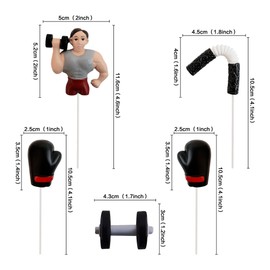 5 pezzi resina 3D sollevamento pesi allenamento torte con bilanciere, guanti da boxe Nunchaku, decorazioni per torte, bodybuilding, fitness, palestra, tema, accessori per feste di compleanno