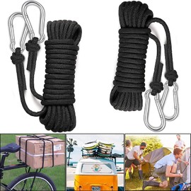 Bungee Cord, Nylon Rope, Cargo Belt Fastener, 2-Piece Set, Length 1.0 ft (2.5 m), Diameter 0.3 inches (8 mm), Free Extendable, Adjustable Length, Carabiner with Metal Hooks on Both Ends, Prevents Loads from Collapsing Luggage, Helmets, Camping, Tents, Ta