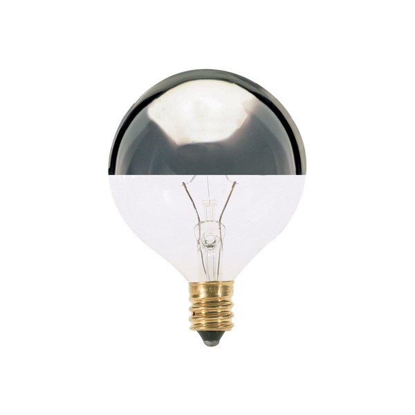 Satco 40G16 1/2/SL Incandescent Globe Light, 40W E12 G16 1/2, Silver Crown Bulb [Pack of 24]
