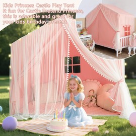 Kids Tent with Mat, Princess Tent for Girl, Kids Tents Indoor, Playhouse for Kid, Play Cottage Pink