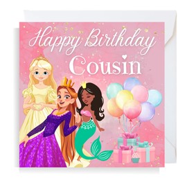 Second Ave Cute Pink Princess Cousin Square Birthday Greeting Card for Girl
