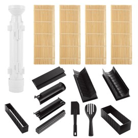 LOPYXBR Sushi Making Kit for Beginners, Plastic Sushi Maker Kit with 4 PCS Bamboo Mats, 10 PCS Sushi Mold Shapes, Sushi Making Set For DIY Sushi, Prefect Home Sushi Tool