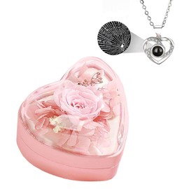 Conjunto Collar Rosa Eterna, con I Love You en 100 Idiomas, Conjunto de Caja de Rosa Preservada, Regalo Aniversario de Bodas, Día de la Madre, San Valentín, para Mamá, Esposa, Novia, Prometida
