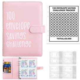 Konesky 100 Envelopes Money Saving Challenge, 100 Envelopes Challenge Folder, A5 Money Saving Folder with Money Envelopes, Save €5,050 Budget Planner, Homeschool Money Saving Book (Pink)