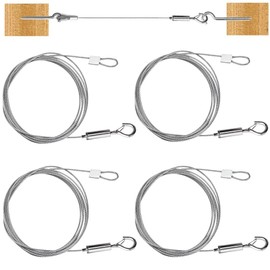 DOUSELLA Pack of 4 Stainless Steel Wire Rope 1.5 mm x 2 m Stainless Steel Rope for Hanging Steel Cable with Loop Eyelets and Hooks Stainless Steel Tension Rope Adjustable Wire Rope for Curtains