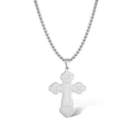 SIPURIS Orthodox Cross Necklace for Men Jesus Christ Orthodox Crucifix Pendant Stainless Steel Religious Christian Jewelry Birthday Gift, Stainless Steel, No Gemstone