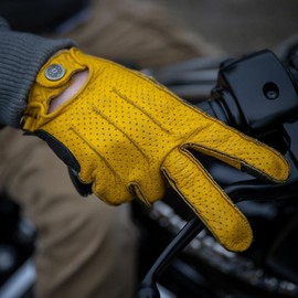 Mycl Turell Easy Rider Perforated Motorcycle Gloves Men's Leather Gloves Perforated with Aramid Reinforcement Simple & Elegant Retro Vintage Look (Yellow, 4XL)