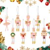 24 Pcs Nutcracker Christmas Wooden Ornaments Pink Wooden Baubles Pendant