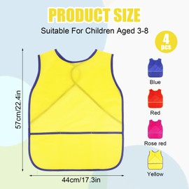 Guiqulai 4 Pcs Art Smock for Kids Waterproof Artist Painting Aprons Toddler Art Smock Sleeveless Children Painting Smock Kids Art Aprons with 3 Pocket for Age 3-8 Years,4 Colors