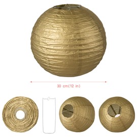 LIHAO Lampshade Round Paper Lantern Golden Classic Bamboo Style Ribbed Pendant Shade Decoration for Party Garden Bedroom Living Room Decoration (12 Inches, 30 cm)