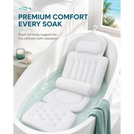 Full Body Bath Pillow for Tub, Inflatable Bathtub Pillow Mat with Headrest, Back Support, Seat & Footrest, Luxury Spa Bath Cushion for Relaxation, Home Self Care Gift for Women & Adults